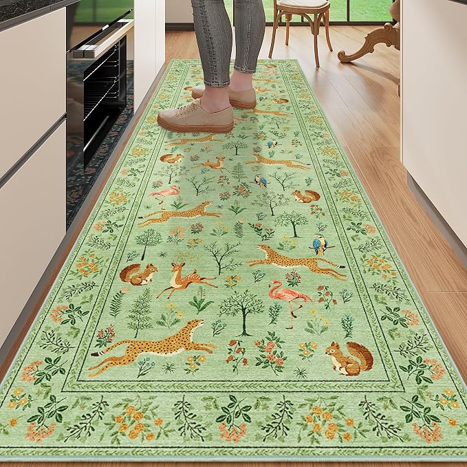 DUKINO 2x6 Runner Rug, Washable Animal Kitchen Rugs Non Slip, Light Green | Soft by DUKINO