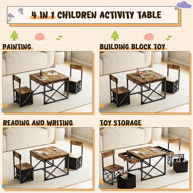 Kids Table and 2 Chairs Set, 4 in 1 Toddler Activity Table and Chairs Set - Image 2