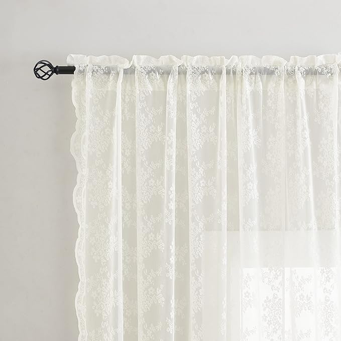 YJ YANJUN Vintage Lace Curtains 63 Inches Length- Elegant Victorian Floral - Image 2
