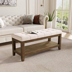 ABHENG Solid Rubber Wood Shoe Bench, Soft Chenille Material Upholstered Seat - Image 5