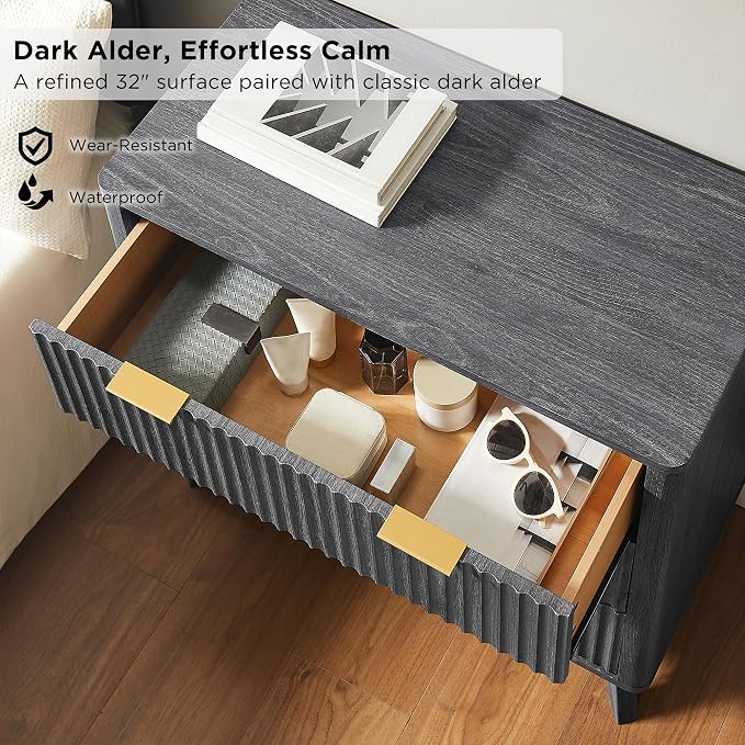 T4TREAM Fluted 3 Drawers Nightstand Set of 2, Oversized Extra Large Modern Side - Image 4