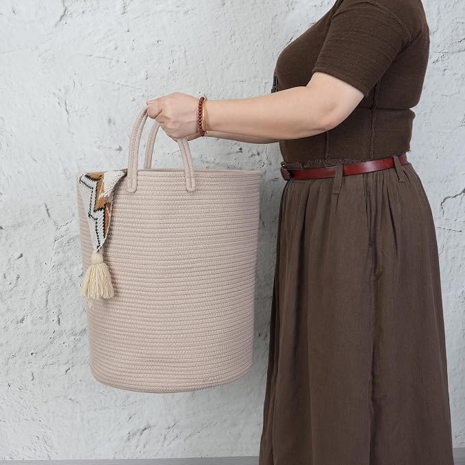 XUANGUO Cotton Rope Laundry Basket Hamper - Image 3