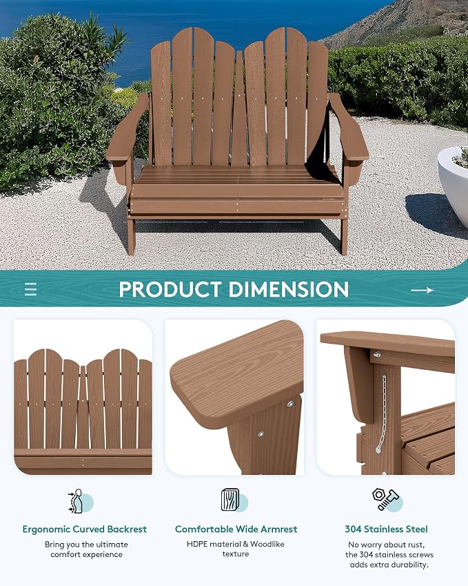 SERWALL Folding Adirondack Bench, HDPE All-Weather Adirondack Loveseat - Image 7