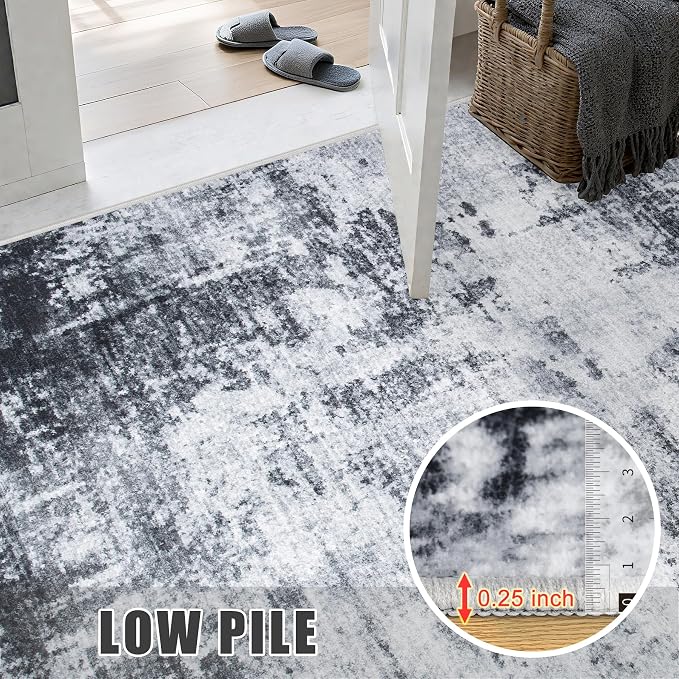 5x7 Area Rug Living Room: Modern Washable Soft Carpet Dark Black | - Image 8