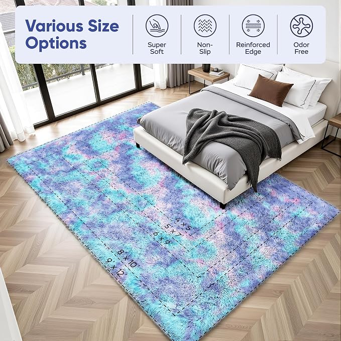 PLHXFR 4x6 Area Rugs Living Room: Fluffy Bedroom Soft Shag Rug Kid Rainbow | - Image 9