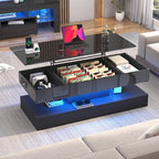 47.2" Large Lift Top Coffee Table, Modern High Glossy LED Coffee Tables - Image 5