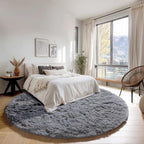 Grey Round Rugs 7ft for Living Room, Fluffy Bedroom Circle Area Rug, Soft Plush - Image 3