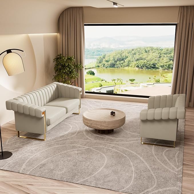 Mid-Century Modern Beige Velvet Single Sofa - Image 7
