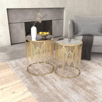 Homebeez Gold Nesting Tables Set of 2, Glam Leaf Design Round End Table - Image 9