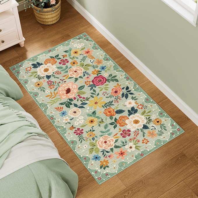 DUKINO 2x4 Entryway Rug, Floral Washable Kitchen Rugs Non Slip, Soft Indoor - Image 3