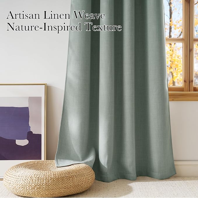 NICETOWN Short Faux Linen Sage Green Blackout Curtains 63 inches Long - Image 3