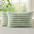 decorUhome Fall Faux Fur Throw Pillow Covers 12x20 Set of 2 Sage Green | by decorUhome