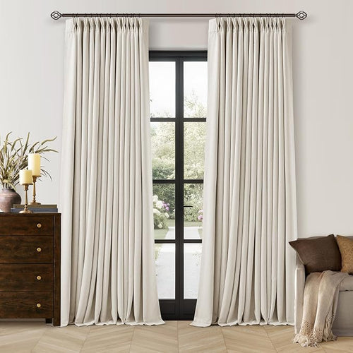 100 Inch Blackout Linen Curtains Pinch Pleated Back Tab Dual Layer W40xL100 | by Twodrapes