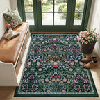 PLHXFR Area Rug Living Room: 3x5 Floral Washable Boho Carpet Dark Green | by PLHXFRSoftAreaRugs