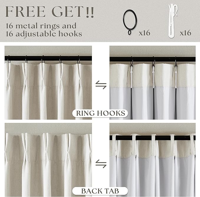 Pinch Pleated Linen Blackout 96 Inch Curtains - Image 6