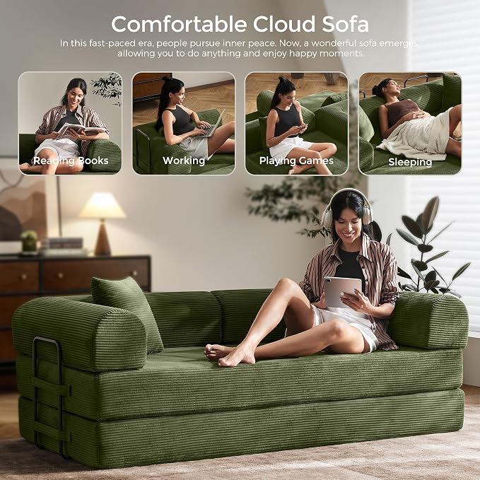 79" Convertible Sofa Bed with Fixed-Shape Frame & Removable Armrests, Modular - Image 8