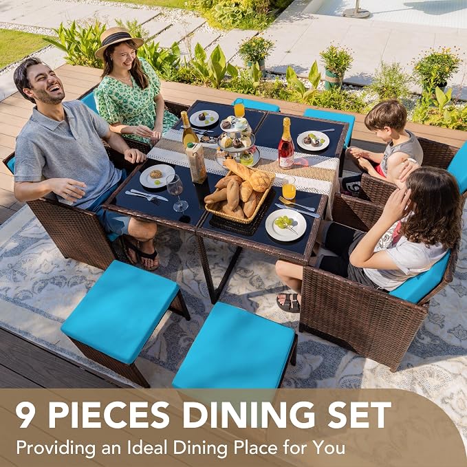 Devoko 9 Pieces Patio Dining Sets Outdoor Space Saving Rattan Chairs - Image 3