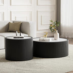 SSLine Round Drum Coffee Table Set of 2 Modern Sintered Stone Top Nesting by SSLine