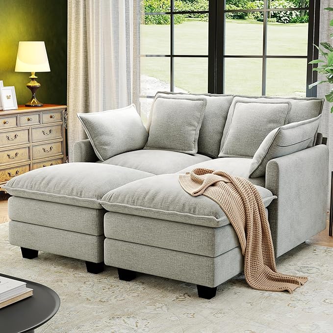 58" Cloud Couch Loveseat, Deep Seat Modular Sectional Sofa by Hanherry