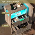 JOONEE Nightstand with Charging Station and LED Lights, Modern Bedside Table - Image 6