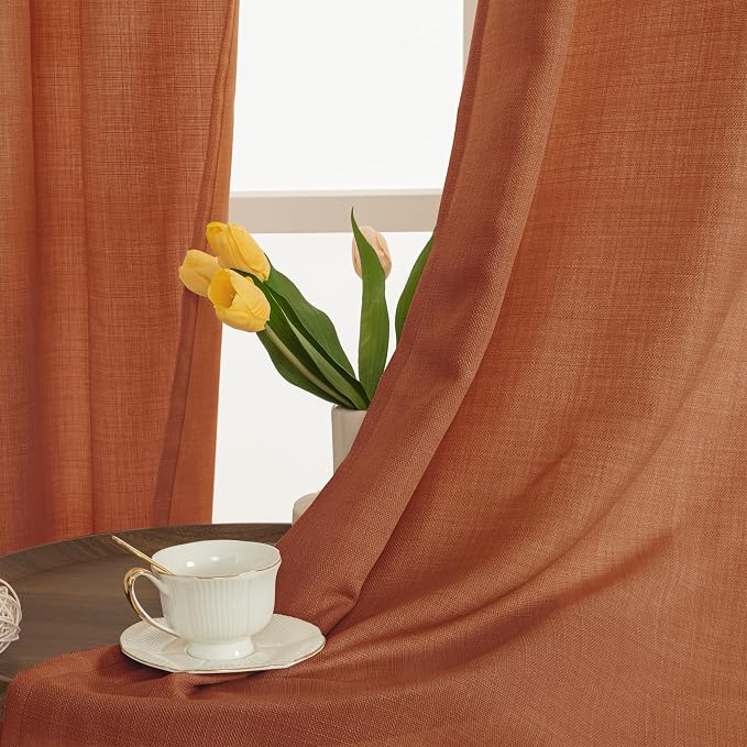 Terracotta Linen Boho Curtains 84 inch Length - Image 3
