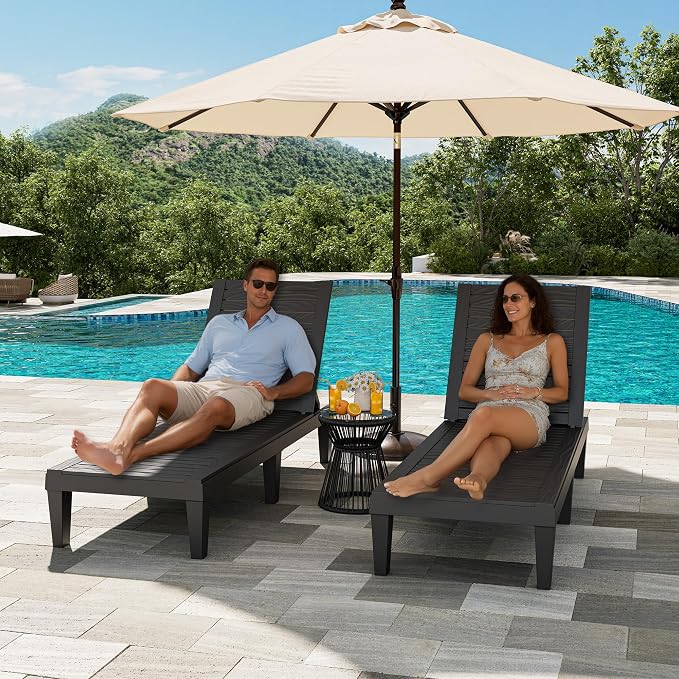 Outdoor Chaise Lounge Chairs Set of 2, 5-Position Adjustable Tanning Lounge - Image 7