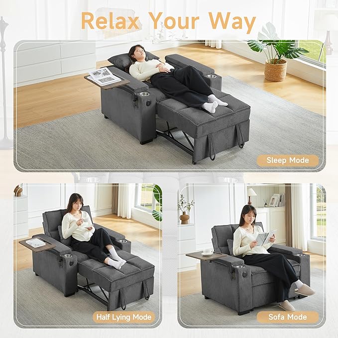 Large Size Convertible Sleeper Chair Futon Sofa Bed, Comfortable thick cushion - Image 3
