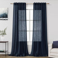 Navy Blue Linen Curtains for Living Room 2 Panels Set Extra Long Back Tab Light by Nanspring