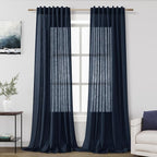 Navy Blue Linen Curtains for Living Room 2 Panels Set Extra Long Back Tab Light by Nanspring