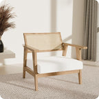 BELLEZE Mid Century Modern Rattan Chair Accent Natural Wood Armchair by BELLEZE