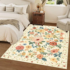 DUKINO 8x10 Area Rug, Floral Washable Living Room Rug Non Slip Beige Yellow | - Image 9