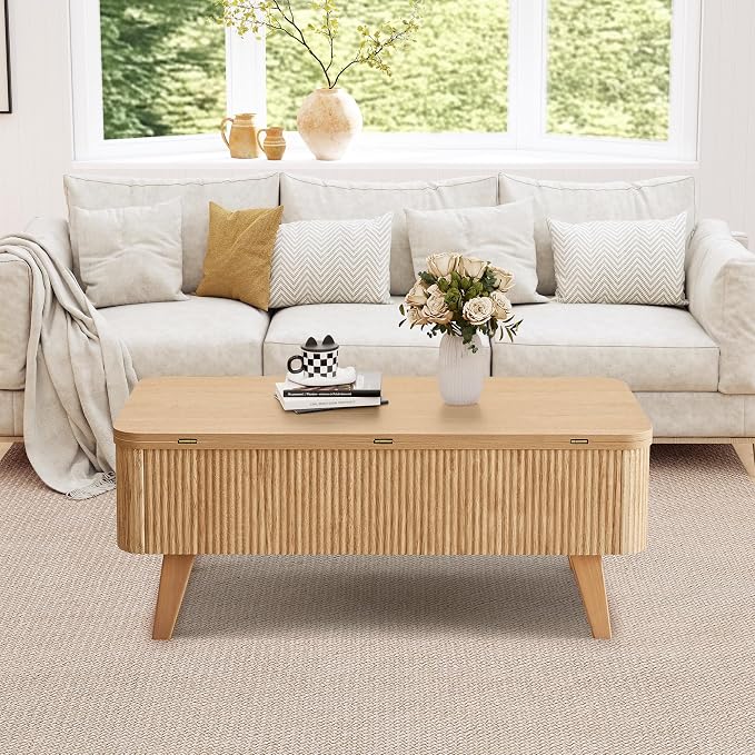 3 in 1 Lift Top Coffee Table, Fluted Convertible Coffee Tables Converts to - Image 8