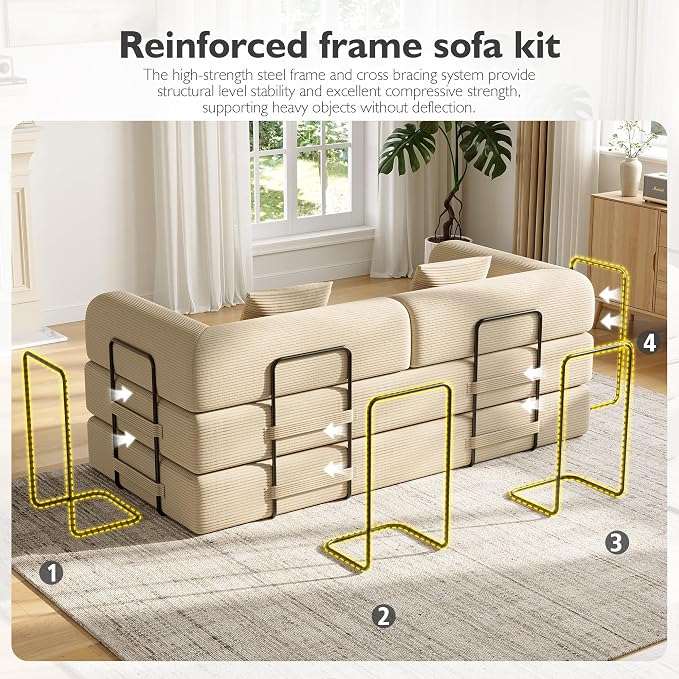 79in Convertible Sofa Bed, Corduroy Boneless Couch Bed, Futon Sleeper Sofa Pull - Image 7