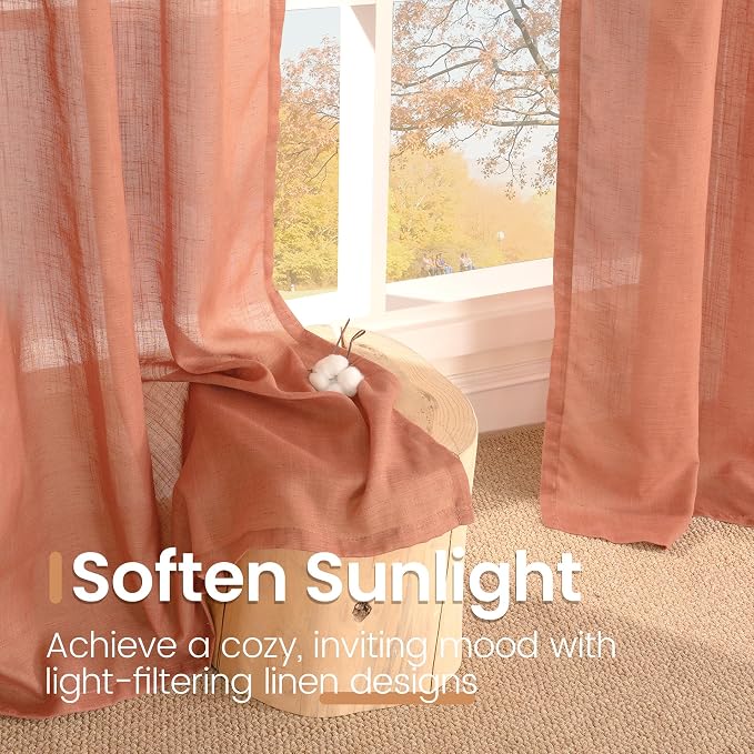 BGment Terracotta Linen Curtains 48 Inch Length, Burnt Orange Light Filtering - Image 5