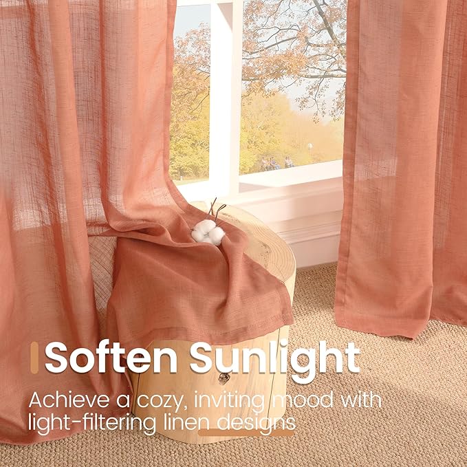 BGment Terracotta Linen Curtains 54 Inch Length - Image 5