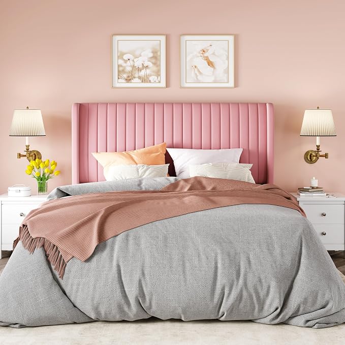 Allewie Full Size Velvet Bed Frame/Vertical Channel Tufted Wingback - Image 3