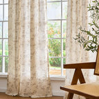 Taupe Vintage Floral Linen Curtains Farmhouse 38W X 90L 2 Panels | Elisa Series - Image 8