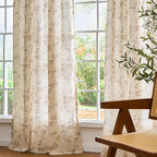 Taupe Vintage Floral Linen Curtains Farmhouse 50W X 63L 2 Panels | Elisa Series - Image 7