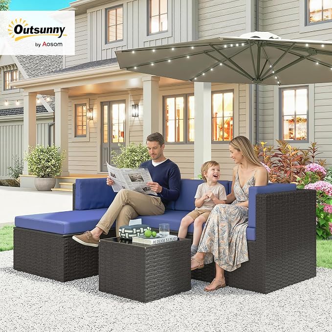 Outsunny 3 Piece Patio Furniture Set, Wicker Rattan Outdoor Patio Conversation - Image 2
