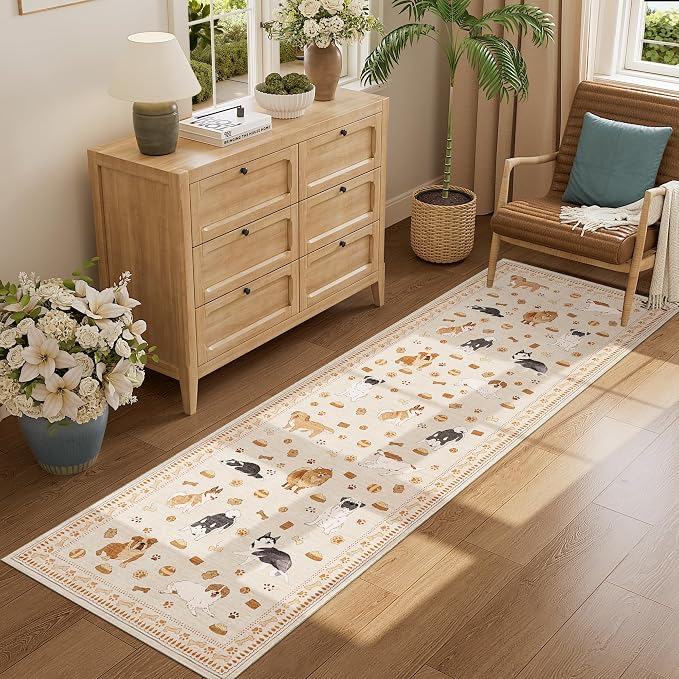 DUKINO 2x10 Kitchen Runner Rug, Washable Dog Rug Soft Non Slip Beige Yellow | - Image 5