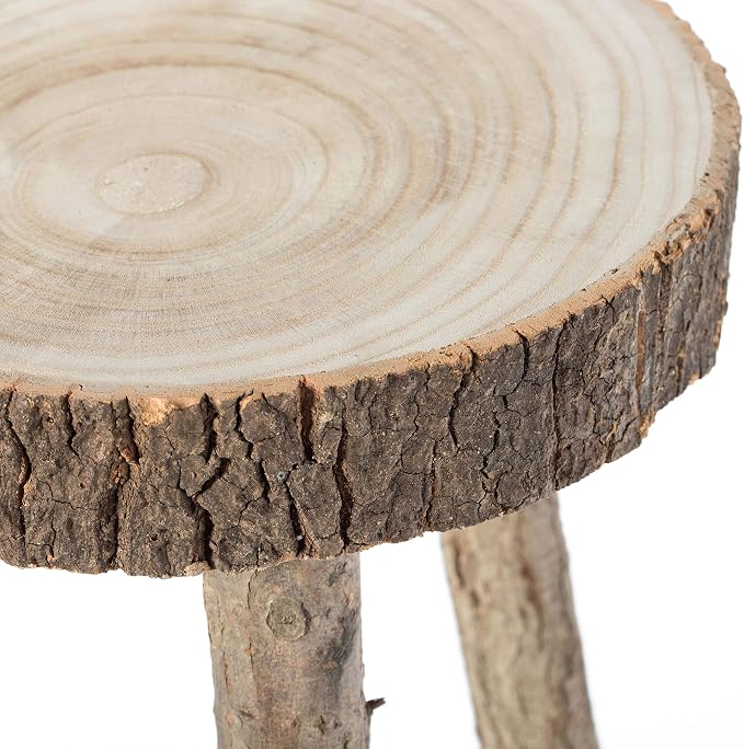 Decorative Antique Log Cabin Natural Wooden Accent Stool Side Table - Image 5
