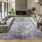 Area Rugs 9x12 Living Room, Tie-Dyed Light Grey Large Fluffy Bedroom Rug by ONASAR