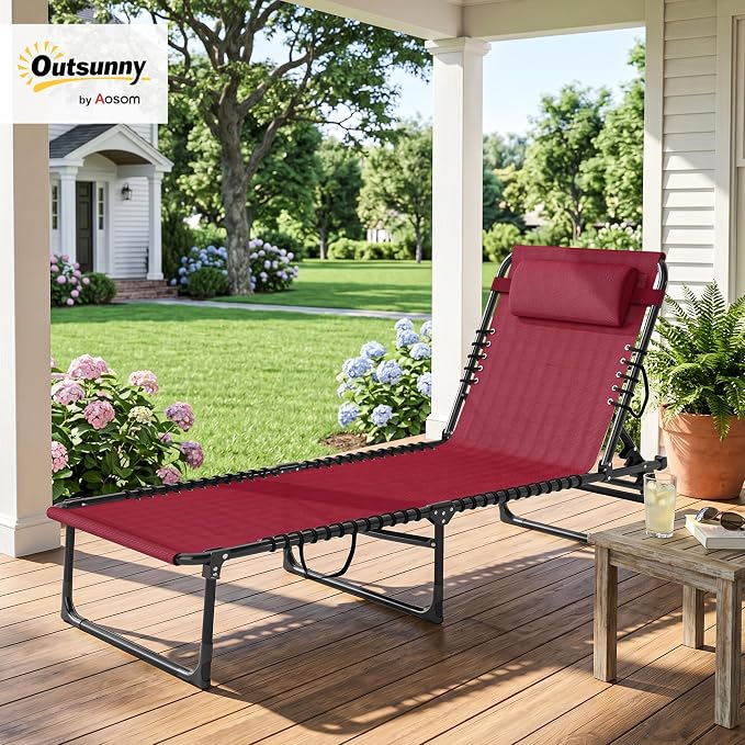 Outsunny Folding Chaise Lounge Chair, Patio Sun Tanning Chair, Outdoor Chaise - Image 2