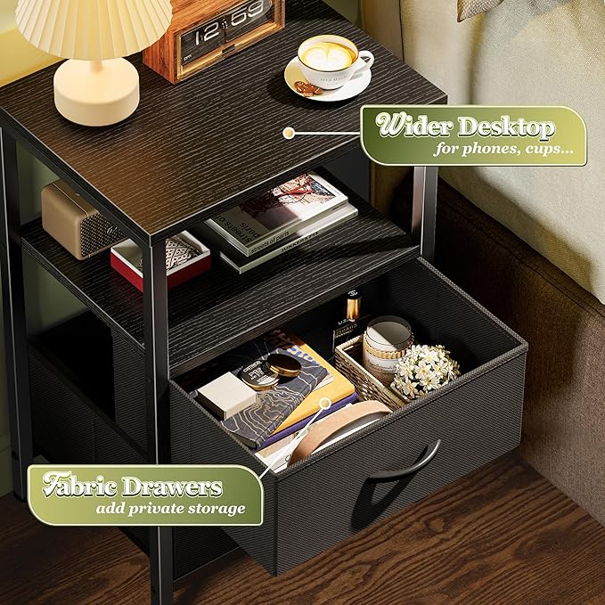 Huuger Night Stand with 2 Drawers, Bed Side Table with Open Shelf, Wooden Top - Image 5