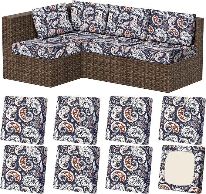 8Pcs Outdoor Cushion Covers, Stretch Patio Furniture Couch Chair Slipcovers | by VORSHAPE
