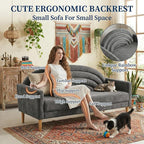 63" Small Loveseat Sofa for Small Spaces, Mid Century Modern Sofa, Linen - Image 3