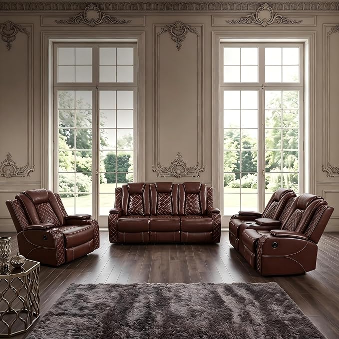3-Piece Leather Power Recliner Sofa Set - Image 9