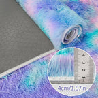 Super Soft Fluffy Living Room Area Rug 2x10 ft Purple Rainbow Tie-Dyed Shaggy - Image 5