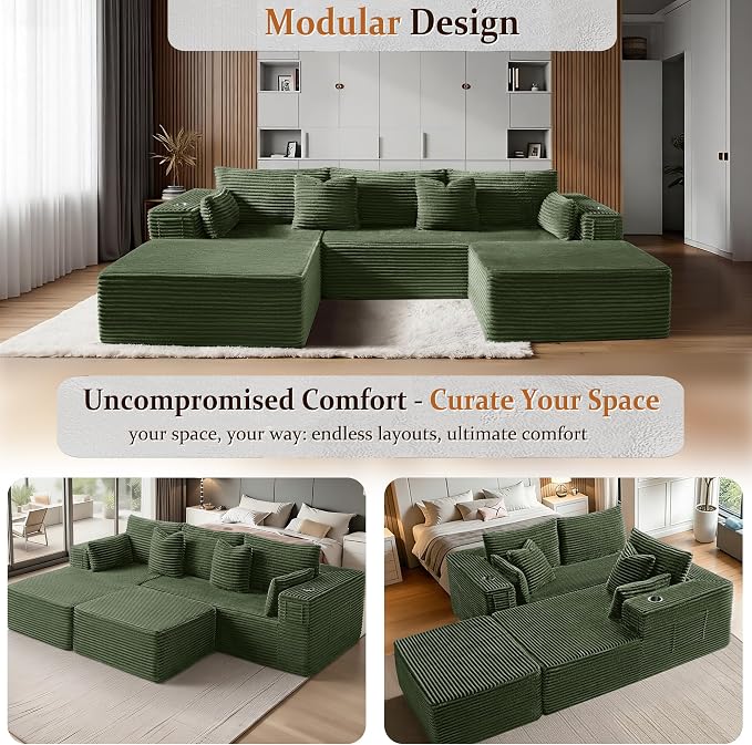 Oversized 108" Cloud Sectional Couch, Comfort U Shaped Boneless Couch - Image 6
