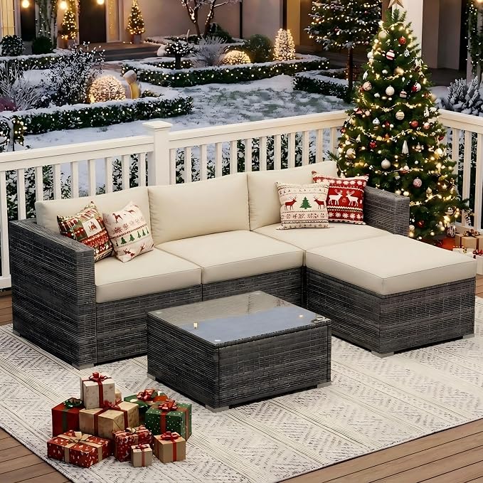 Wisteria Lane 5 Piece Outdoor Patio Furniture Set, All Weather Wicker Rattan - Image 5